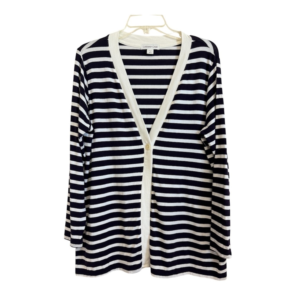 Coldwater Creek Navy White Striped Supima Cotton Modal Cardigan Sweater Medium
